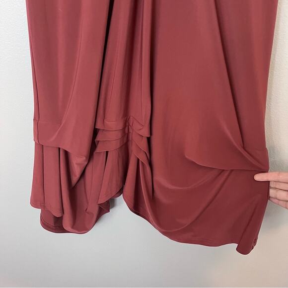Sympli Draped Hem Asymmetric Knee Length Ruched Jersey Tank Dress Red Size 10 - Picture 2 of 8